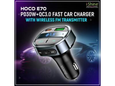 Buy Bulk HOCO E70 PD30W+QC3.0 Fast Car Charger With Wireless FM Transmitter in Ireland