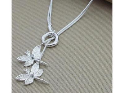 925 Sterling Silver Two Dragonfly Necklace