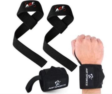 AQF 18" Weight Lifting Wrist Wraps and 21" Straps Kit