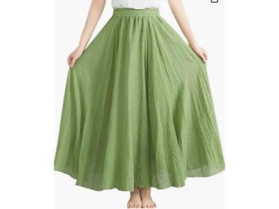 Women's Cotton Linen Maxi Skirt Elastic Waist 0916