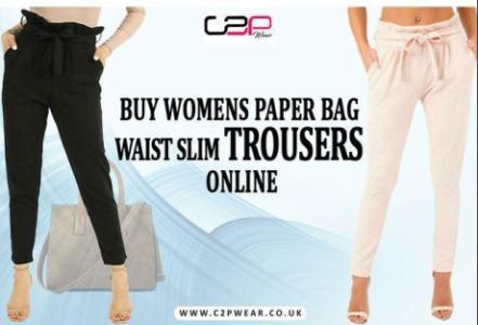 Buy Womens Paper Bag Waist Slim Trousers Online