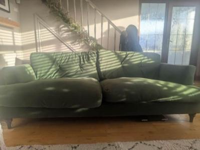 Green velvet 4 seater sofa