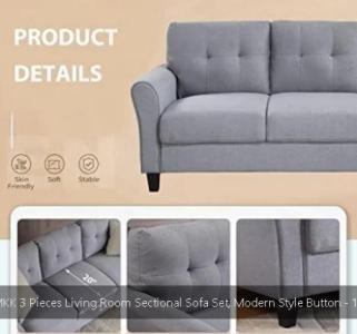 EMKK 3 Pieces Living Room Sectional Sofa Set, Modern Style Button