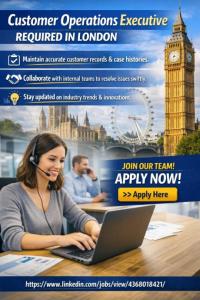Customer Operations Executive Required in London