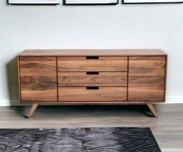 Modern walnut media unit with storage