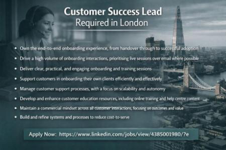 Customer Success Lead Required in London