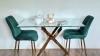 Furniturebox Glass Dining Table & 2 Green Velvet Gold Leg Chairs