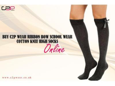 Buy C2P Wear Ribbon Bow School Wear Cotton Knee High Socks Online