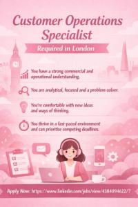 Customer Operations Specialist Required in London