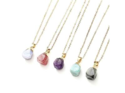 Irregular Shaped Natural Stone Pendant Necklace - 11 colours