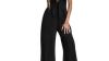 Women Short Sleeve Tie V Neck Wide Leg Pants Romper