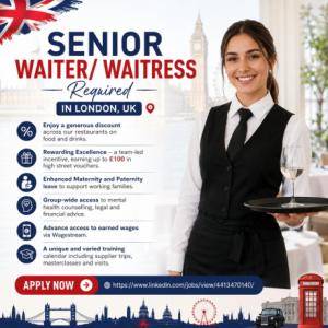 Senior Waiter/ Waitress Required in London