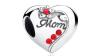 925 Sterling Silver Mom Red CZ Heart Bead Charm