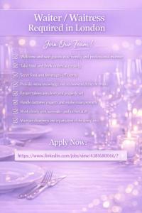 Waiter / Waitress Required in London