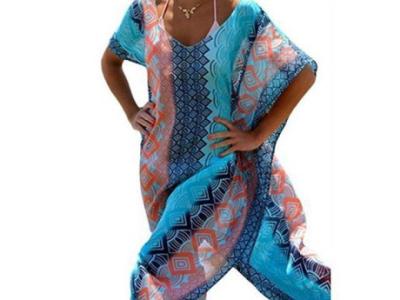 Robe de plage 4 motifs pour femme en mousseline de soie, tunique, caftan