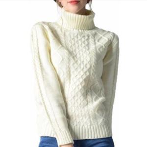 Women Turtle Polo Neck Chunky Cable Knit Long Sleeve240603