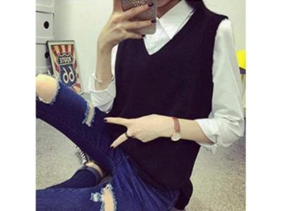 V Neck Pullover Vest Sweater Knitwear Tops1102