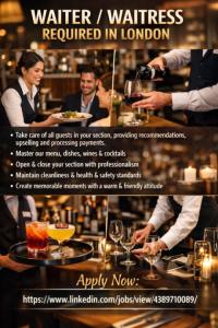 Waiter/Waitress Required in London