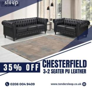 The Chesterfield 3+2 Seater PU Leather Set" shop now up to 35% off