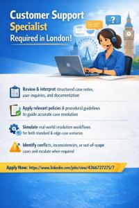 Customer Support Specialist Required in London