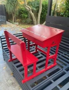 Beautiful Red Wooden Children's Childs School Desk And Bench Seat From MAISON DU MONDE