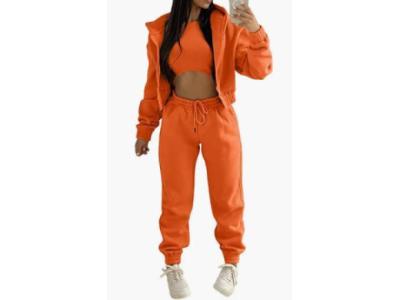 Women 3 Piece Outfits Long Sleeve Zip Hoodies Jacket0908