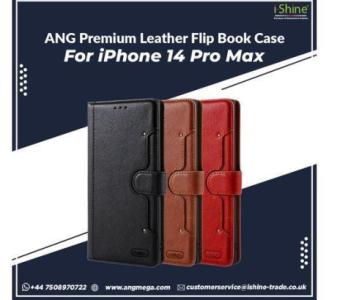 Buy Bulk ANG Premium Leather Flip Book Case for iPhone 14 Pro Max in UK